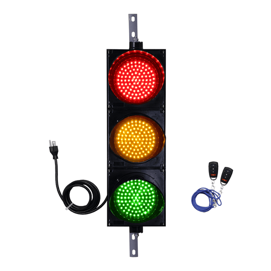 8 Inch Diameter Lens LED Traffic Light Signal - 3 Color, 3 Lights, Wireless Key Fob, Power Cord (Plug And Play)