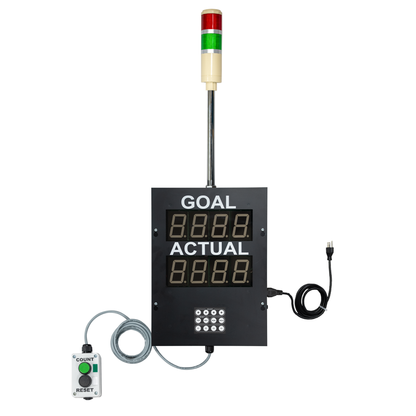 Production Pace Timer/Counter Display with Reset Box and Red Green Tower Light