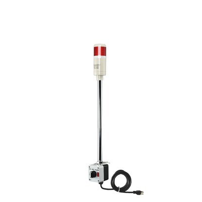Red pole-mounted industrial signal with 3-position switch on a white background.