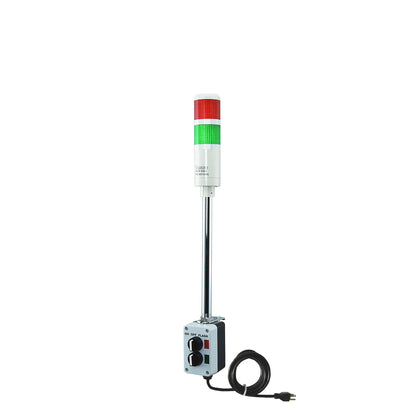 Two-position pole-mounted industrial signal with 3-position switch on a white background; Red-Green.