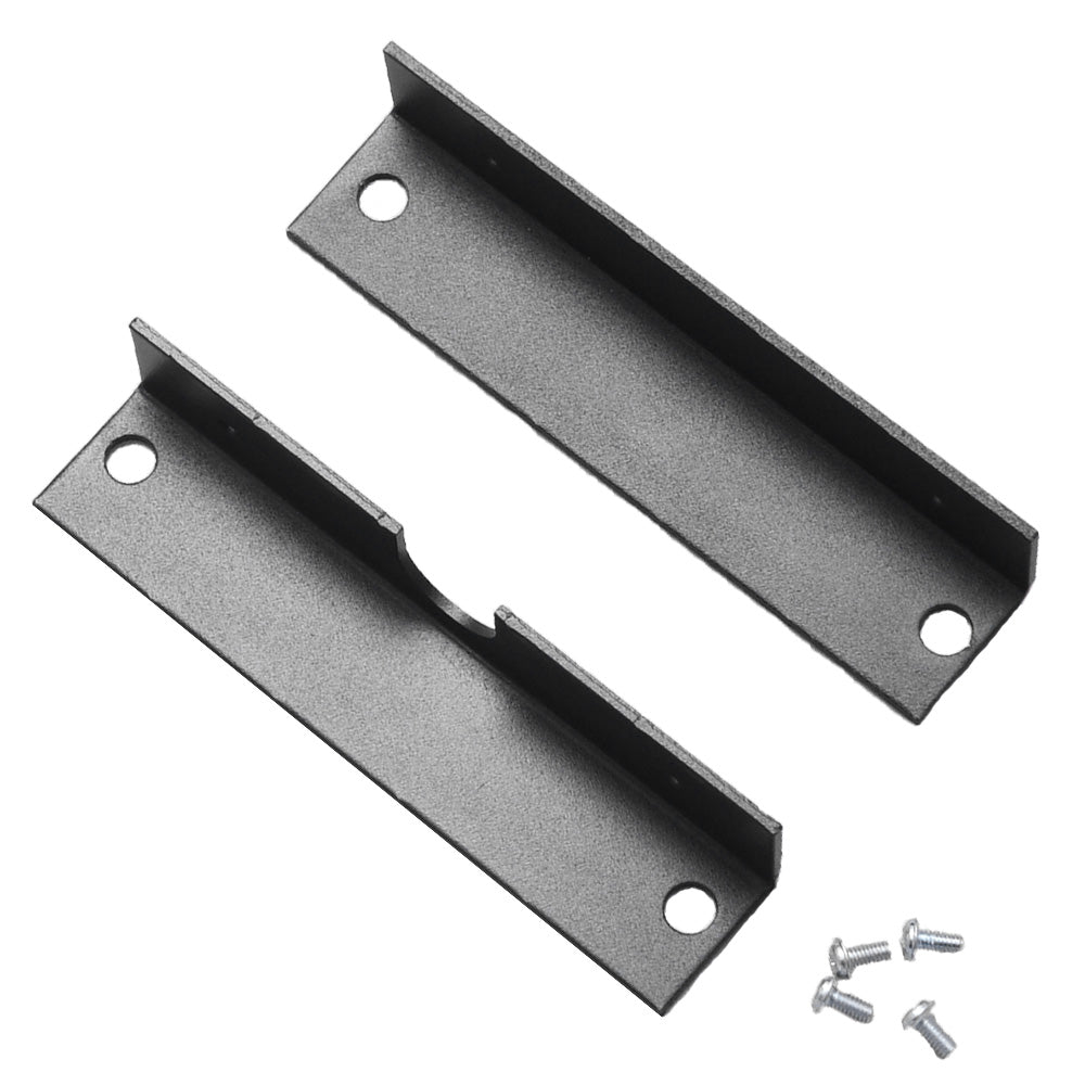 Black aluminum mounting hardware on a white background.